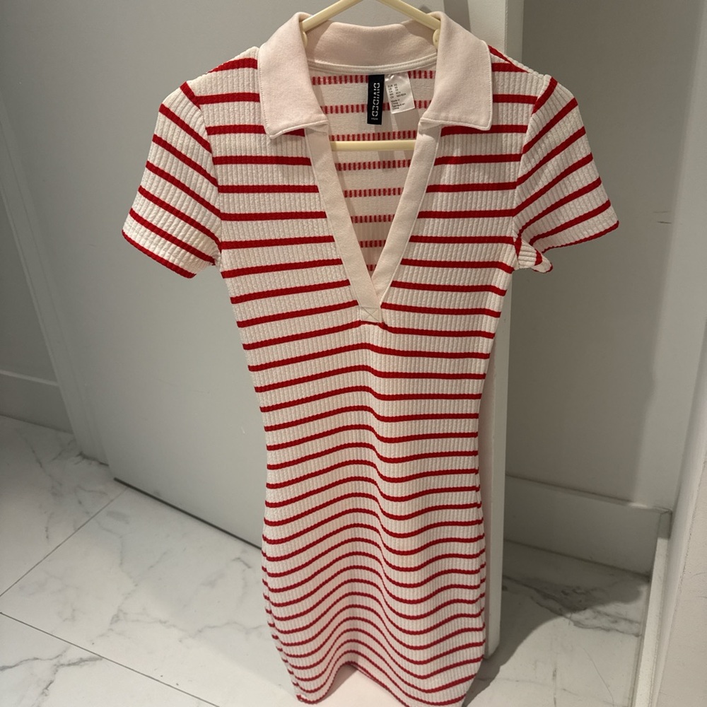 H&M Red and White Striped Mini Dress